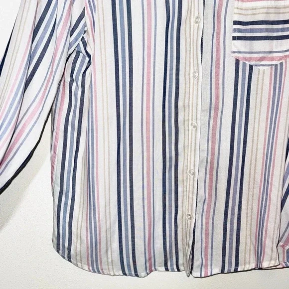 Maurices White & Multicolor Pastel Striped Button Down Shirt Large Women’s - Picture 6 of 12